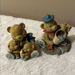 Cherished Teddies Cub at the beach and teddy bear, mom and cub figurine.
